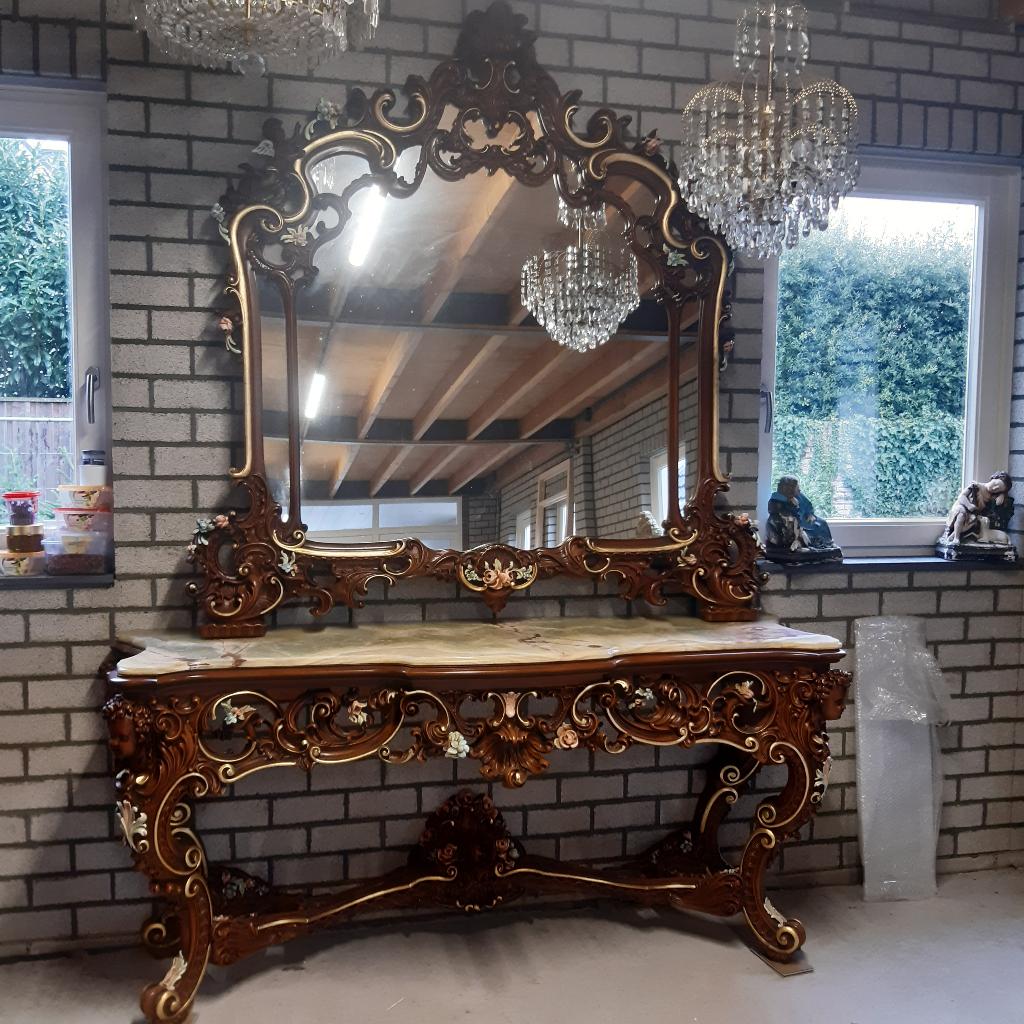 CONSOLE  MET SPIEGEL  VAN SILIK [ BAROK  ]  ALS  NIEUWE ], Ophalen, Minder dan 50 cm, Nieuw, Minder dan 100 cm