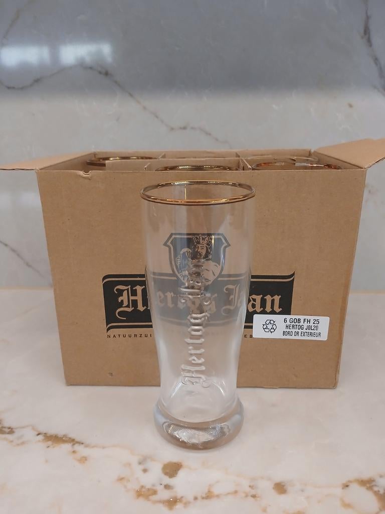 6x Hertog jan bierglazen 0,20l, Ophalen of Verzenden, Gebruikt, Bierglas