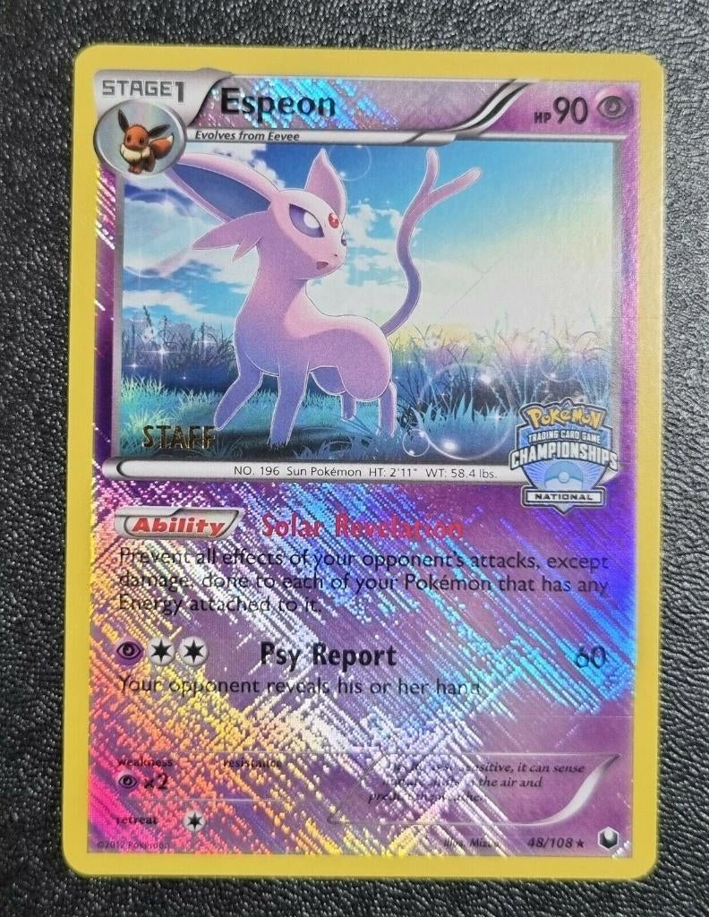 Pokemon national promo holo espeon staff, Hobby en Vrije tijd, Verzamelkaartspellen | Pokémon, Ophalen of Verzenden, Zo goed als nieuw