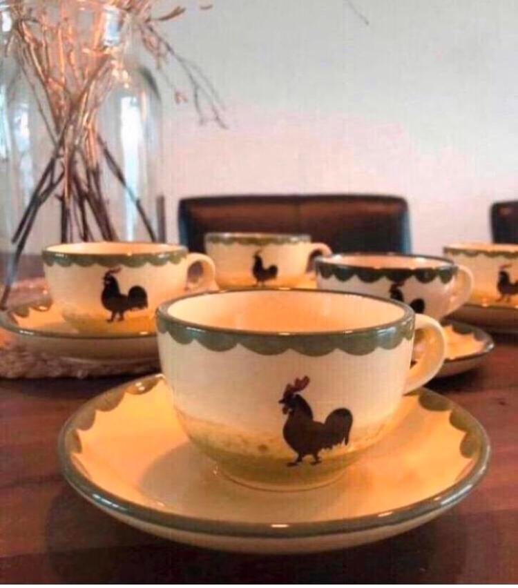 💝 ZELLER FAYENCERIE HAAN EN KIP geel groen kop en schotel, Ophalen of Verzenden, Zo goed als nieuw, Overige stijlen, Kop(pen) en/of Schotel(s)