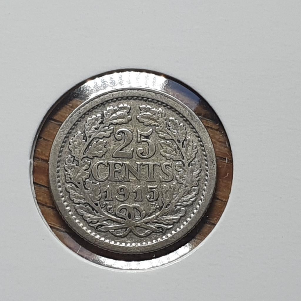 kwartje 1915, Zilver, 25 cent, Ophalen of Verzenden, Koningin Wilhelmina
