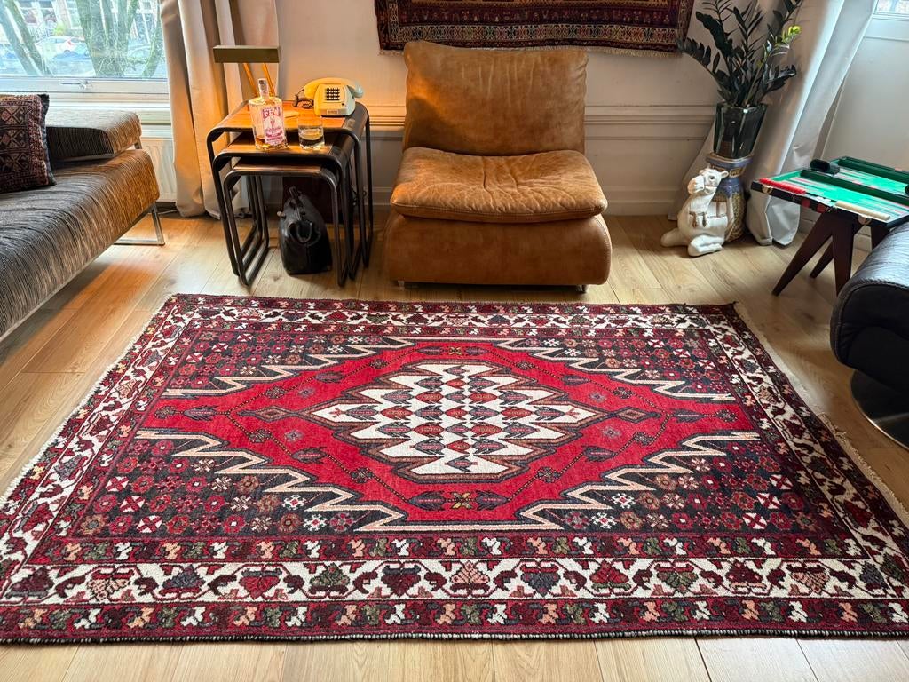 Handgeknoopt vintage Perzisch tapijt – ca. 209 x 134 cm, Crème, Gebruikt, 100 tot 150 cm, Info@bababoho.com