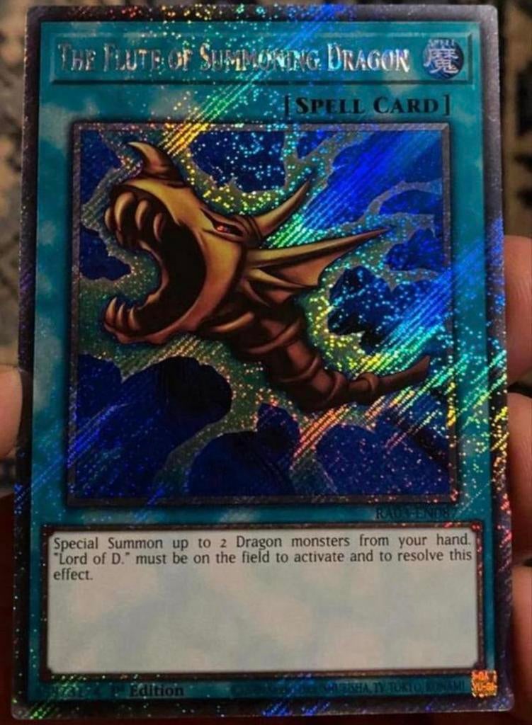 Yu-Gi-Oh! The Flute of Summoning Dragon RA03 1st Ed !, Ophalen of Verzenden, Zo goed als nieuw, Losse kaart, Foil