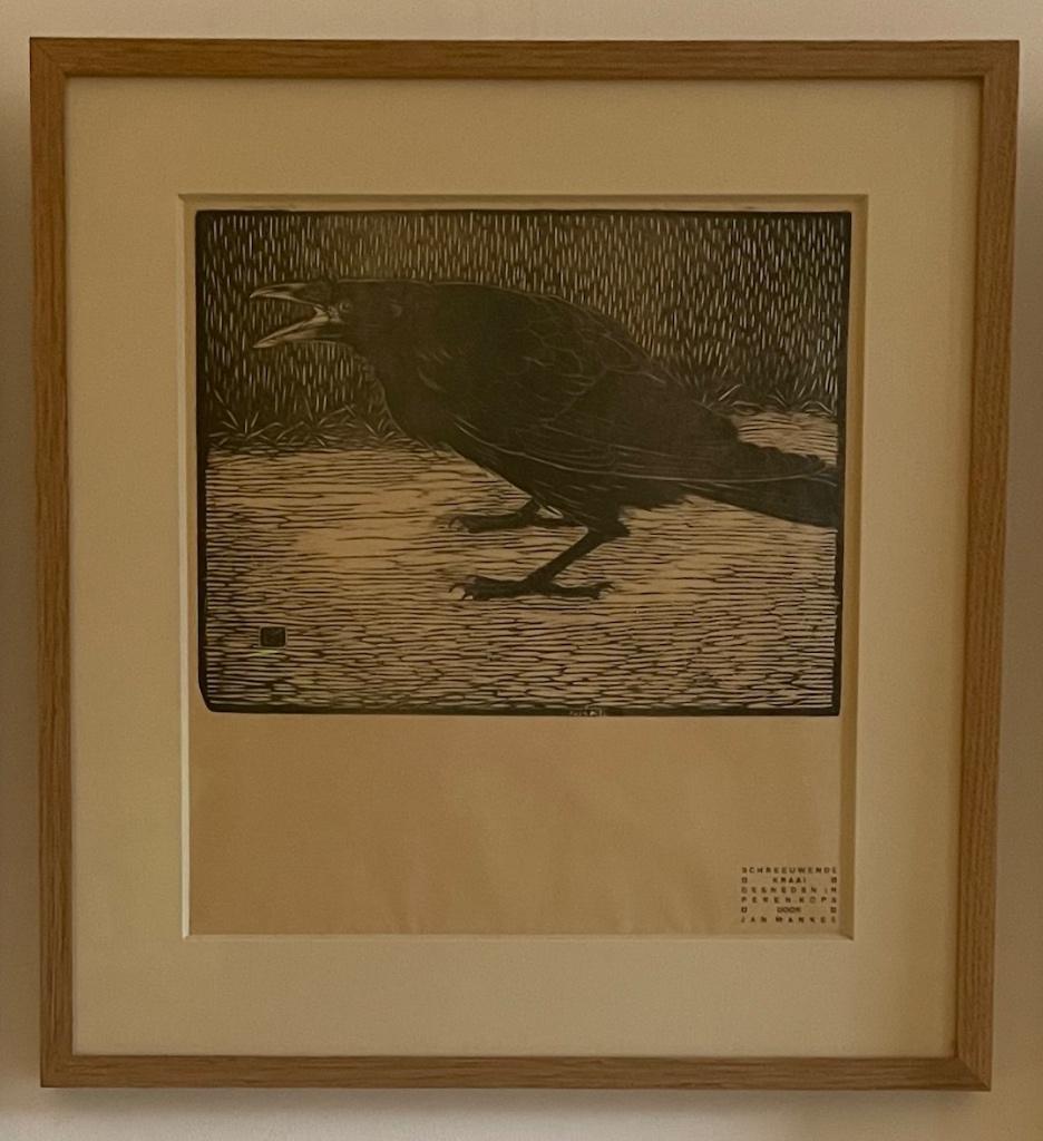 De Schreeuwende kraai (1919) Jan Mankes houtsnede ingelijst, Ophalen of Verzenden
