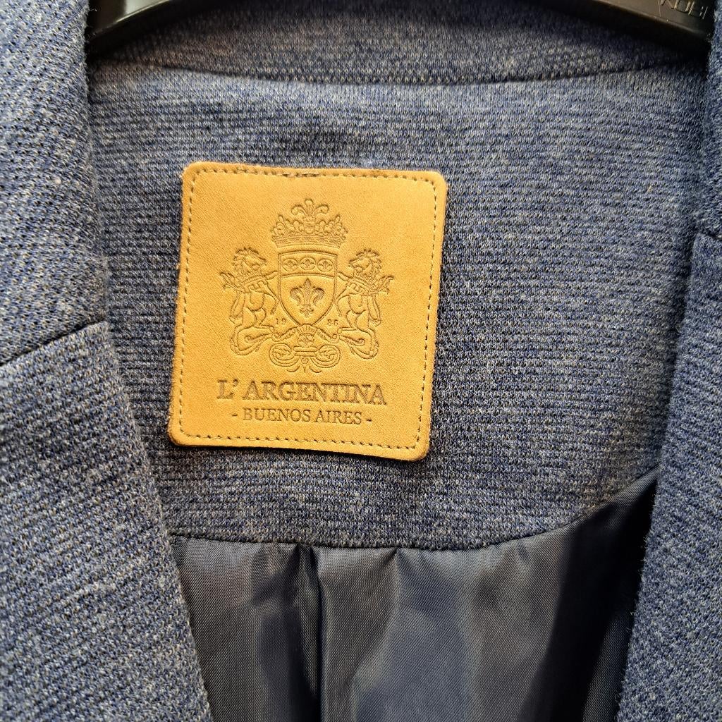 L'Argentina blazer blauw sweatstof + borduursel M nr 47028, Maat 38/40 (M), Blauw, ., Ophalen of Verzenden