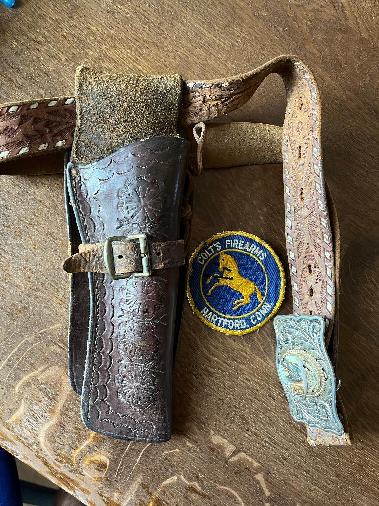 Leren western holster met riem en patch, Ophalen of Verzenden