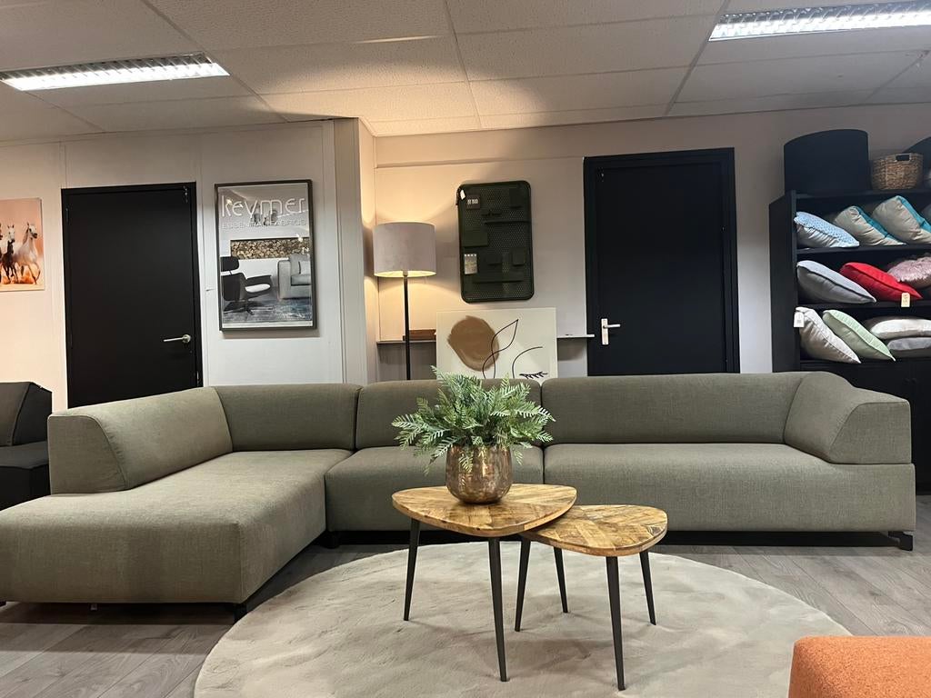 Leolux faya lobi ploegstof steppe olive, Huis en Inrichting, Banken | Bankstellen, Verzenden, Hoekbank, 300 cm of meer, 75 tot 100 cm