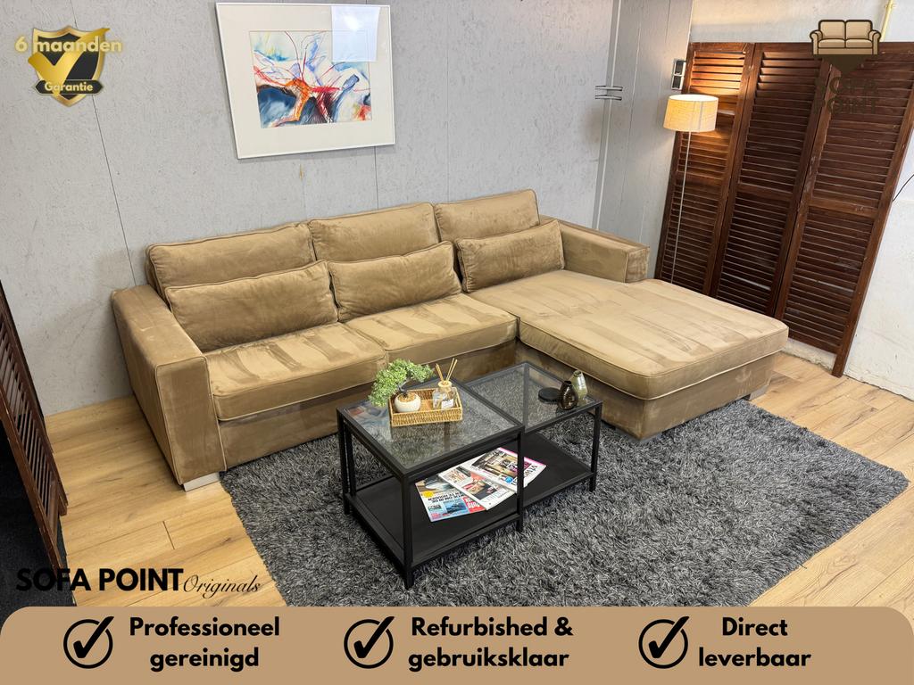 Luxueuze Champagne Velvet Loungebank- Gratis Bezorgd, Ophalen of Verzenden, Zo goed als nieuw, Noordkade 68A, Vierpersoons of meer