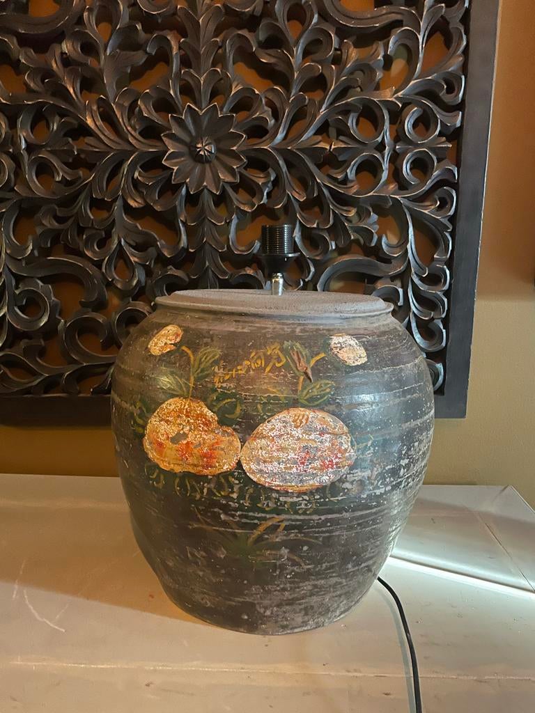 Oude kruiklamp uit Looiershuis, Huis en Inrichting, Gebruikt, Overige kleuren, Aardewerk of Porselein, Ophalen of Verzenden