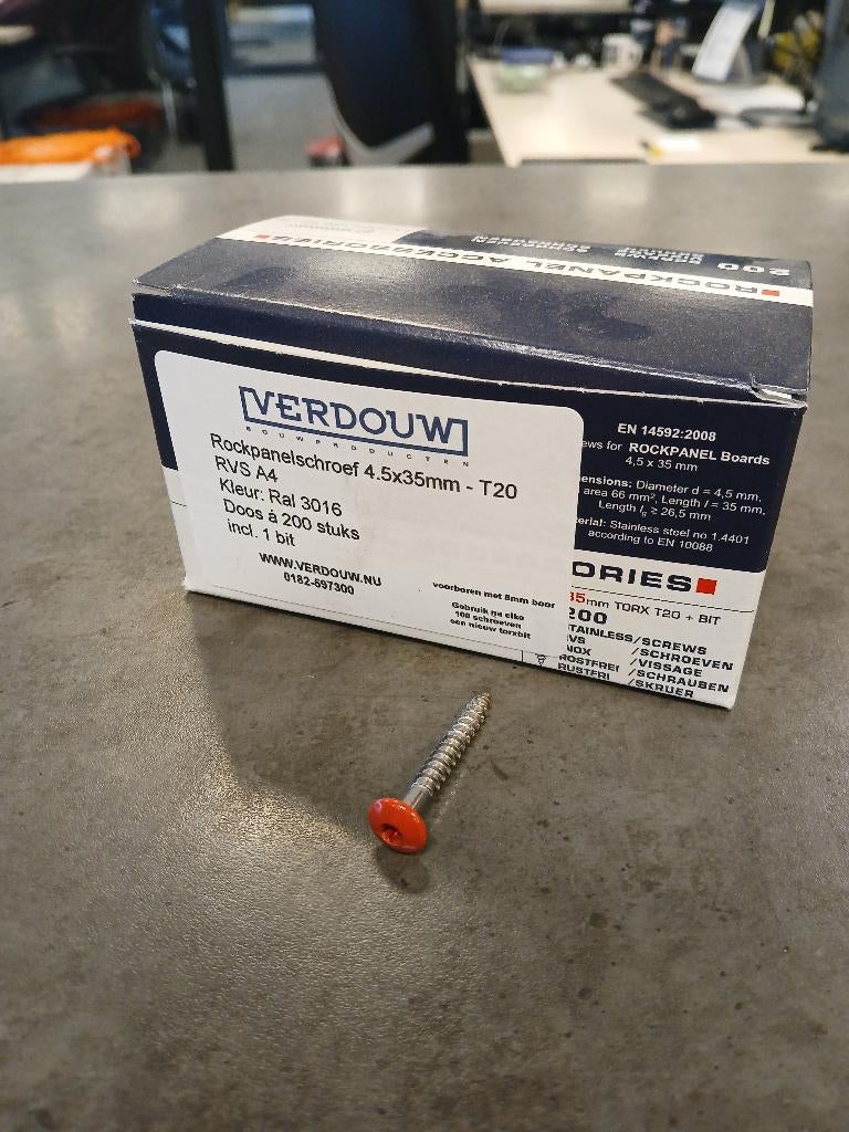 Rockpanel schroeven 4.5x35mm RAL 3016, Ophalen of Verzenden, Nieuw, Minder dan 50 mm, Schroeven