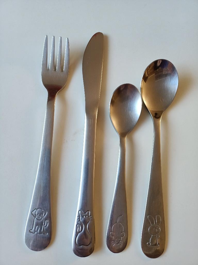 kinderbestek / kinder bestek RVS - 4-delig, Ophalen, Gebruikt, Rvs of Chroom, Vaatwasserbestendig