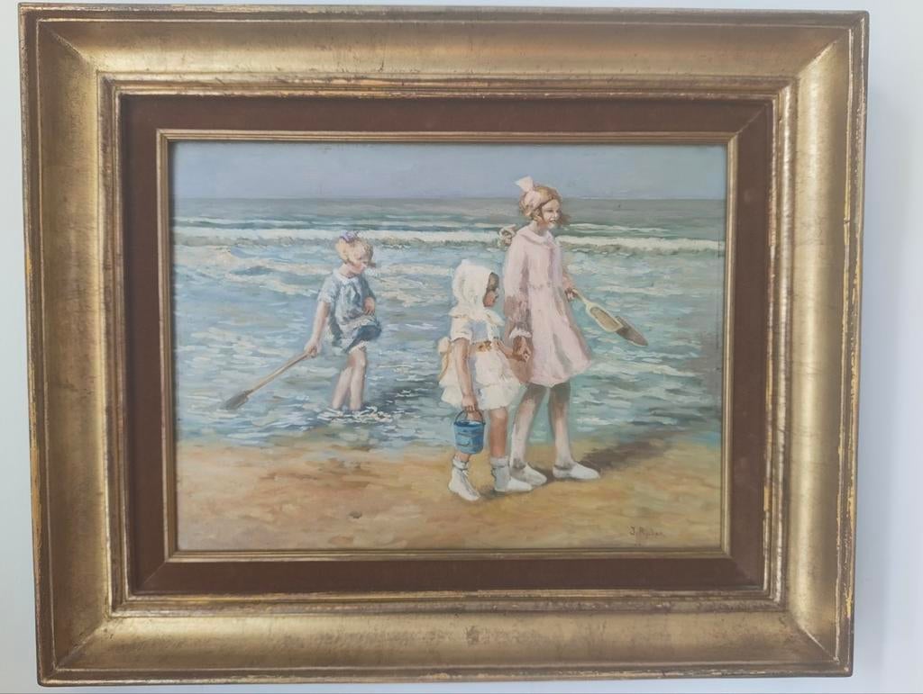 Strand kinderen – J. Rycken 55 x 45,5 cm, Ophalen of Verzenden