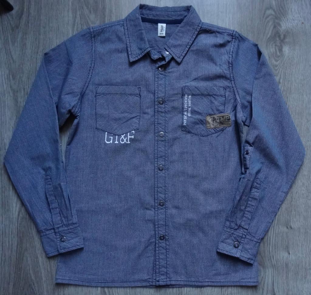 Stoer blauw overhemd met fijn ruitje maat 158 164, Ophalen of Verzenden, Zo goed als nieuw, Jongen, Overhemd of Blouse