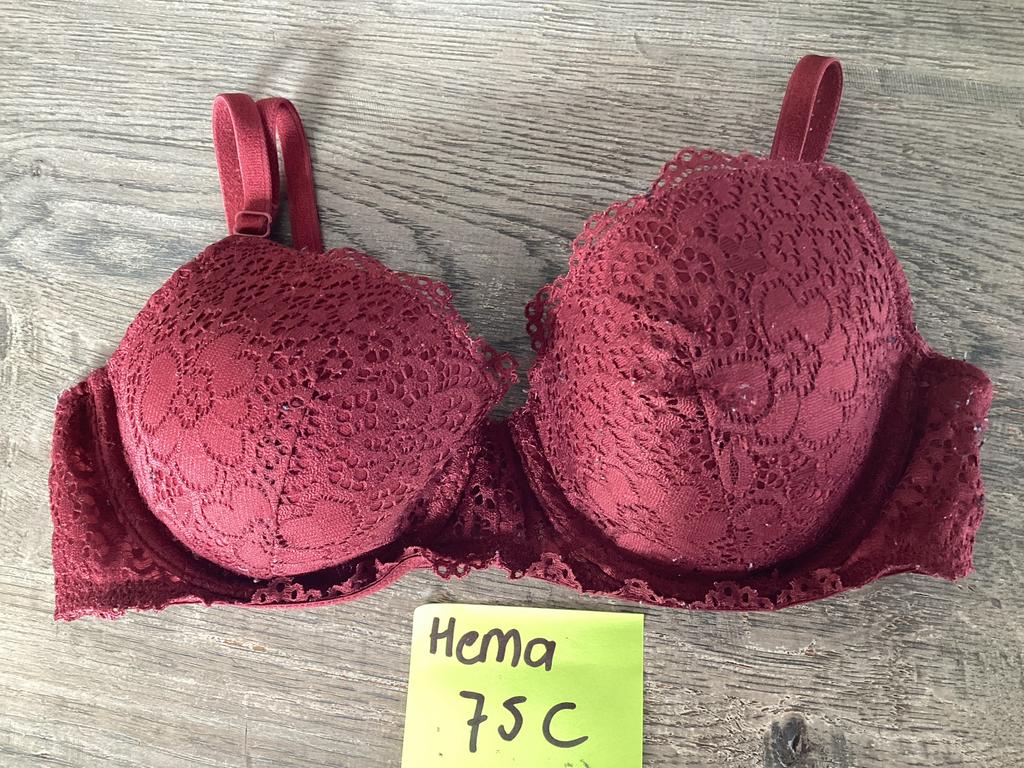 Hema BH 75C - Mooie bordeauxrode kanten beha, Ophalen of Verzenden, Rood, BH