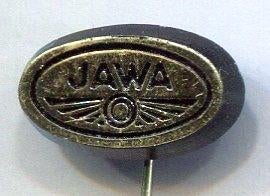 JAWA goud op zwart plastic bromfiets speldje ( G_064 ), Verzenden, Nieuw, Transport, Speldje of Pin