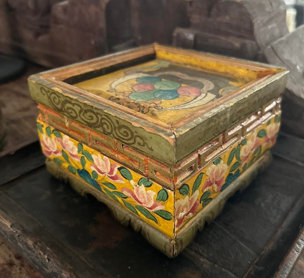 Klein handbeschilderd vakken doosje India oosters sleets, Ophalen of Verzenden