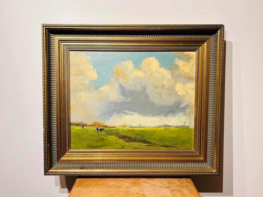 Juan Sala Santonja - Hollands landschap met koeien en molen, Antiek en Kunst, Ophalen of Verzenden