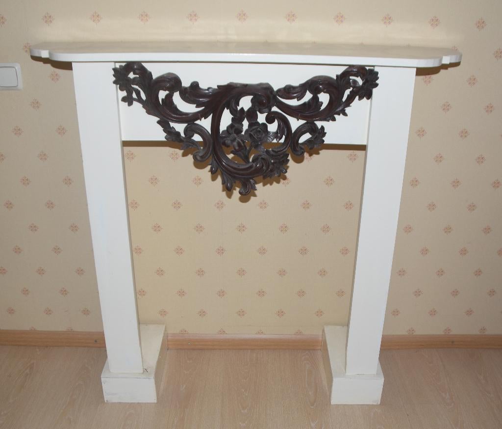 Brocante schouw met antiek ornament schoorsteenmantel, Ophalen, Gebruikt, Vrijstaande haard, Overige soorten