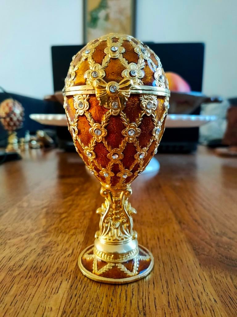 Muzikaal snuisterij-ei, amberkleurig, Fabergé-stijl, Ophalen of Verzenden