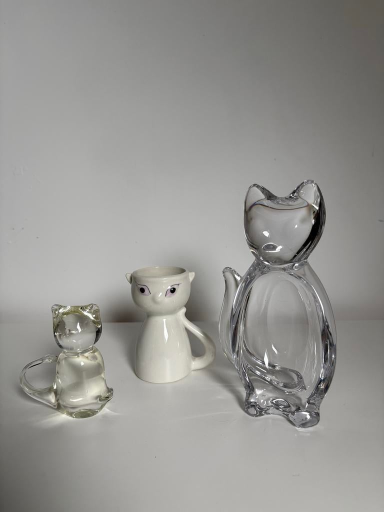 Setje poezen. Glazen/porseleinen kattenbeeldje/vaasjes/bakje, Ophalen, Nieuw