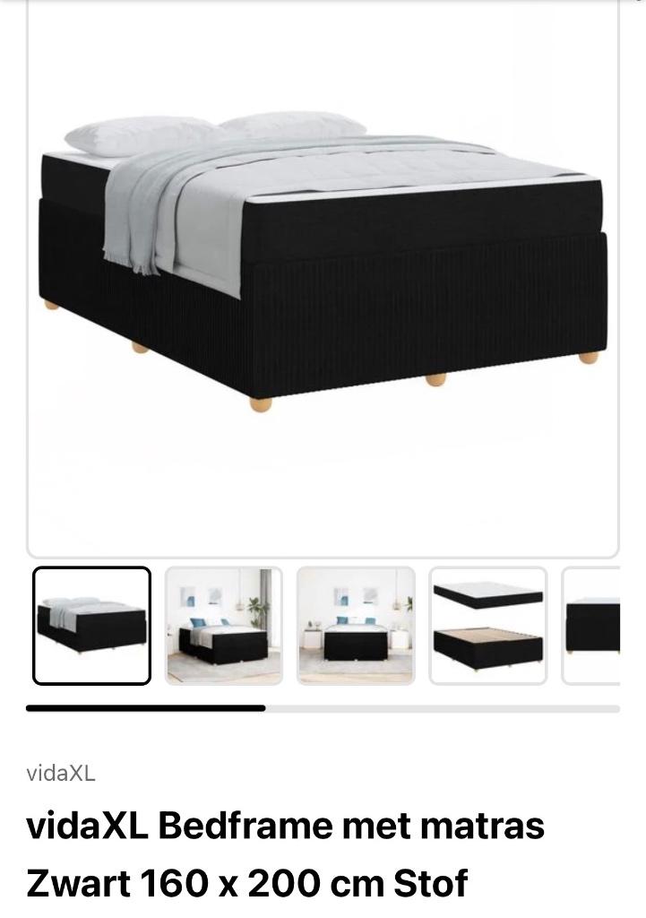 Bed, Ophalen, Zwart, Tweepersoons, Zo goed als nieuw