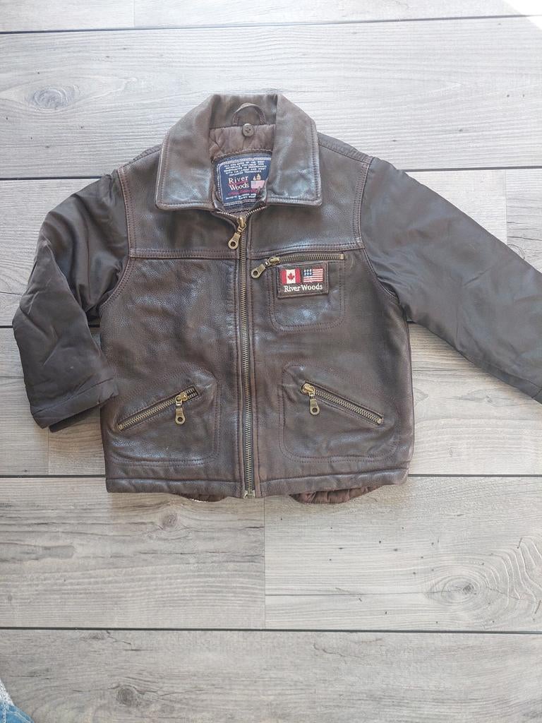 River Woods stoer leren pilotenjack maat 104-110 bruin, Gebruikt, River Woods, Ophalen of Verzenden, Jongen