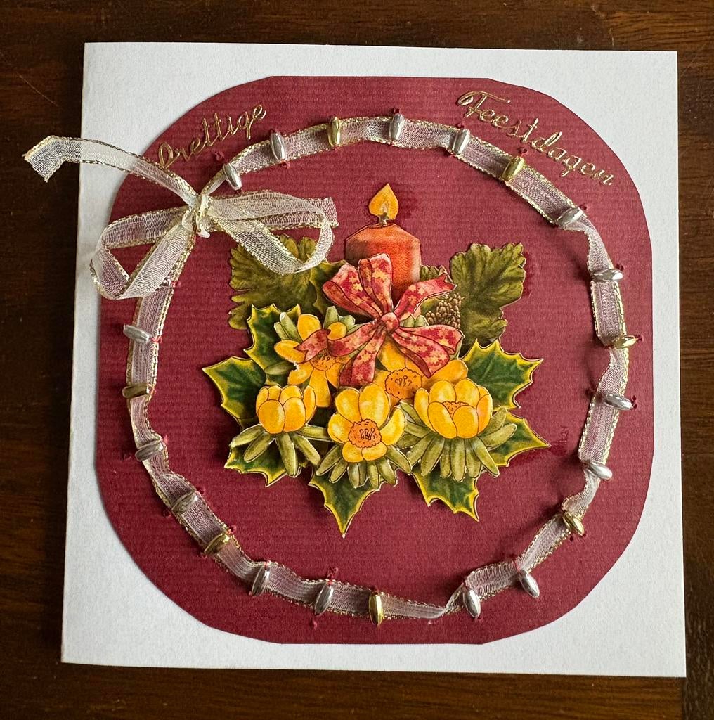 Nieuwe zelfgemaakte kerstkaart 3D borduur, Ophalen of Verzenden, Nieuw, Kerst