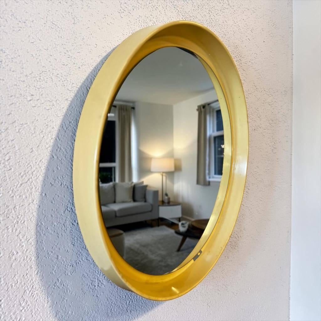 Vintage space age ronde spiegel seventies, Huis en Inrichting, Woonaccessoires | Spiegels, Ophalen, Minder dan 50 cm, Gebruikt