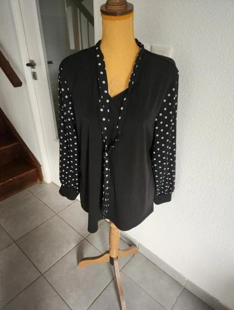 Blouse, zwart/wit, maat 42/44, Ophalen of Verzenden, Zo goed als nieuw, Maat 42/44 (L), Zwart