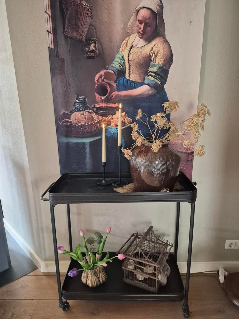 Sober Zwart metalen trolley met twee planken, Huis en Inrichting, Woonaccessoires | Overige, Ophalen