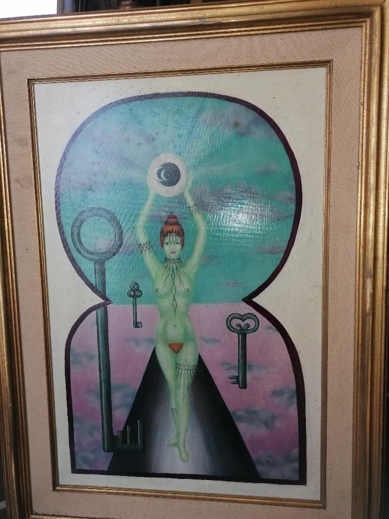 gesigneerd surealistisch werk olie op doek, Ophalen