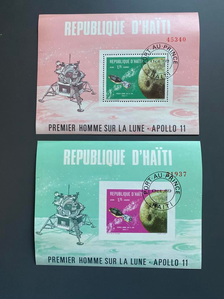 Haïti Apollo 11 maanlanding postzegelvelletjes 1969, Postzegels en Munten, Ophalen of Verzenden, Gestempeld, Overige thema's