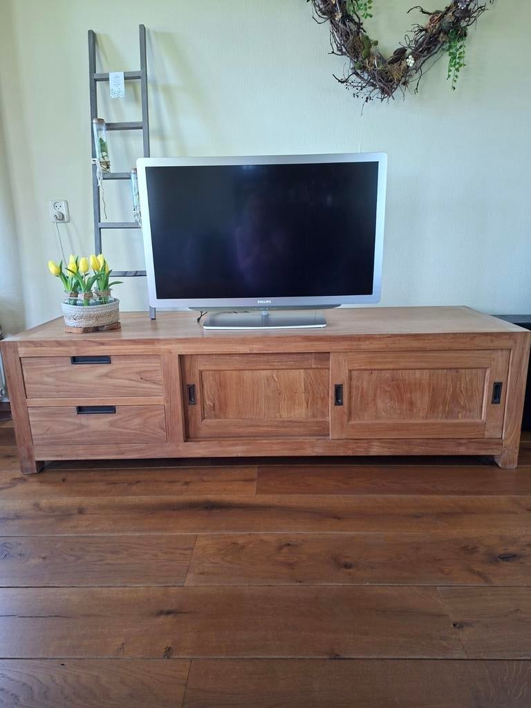 Teakhouten TV-meubel met lades en schuifdeurtjes, Huis en Inrichting, Ophalen of Verzenden