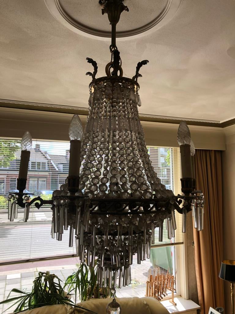 Mooie antieke kroonluchter (Spaanse sluier), Ophalen of Verzenden, Gebruikt, Glas