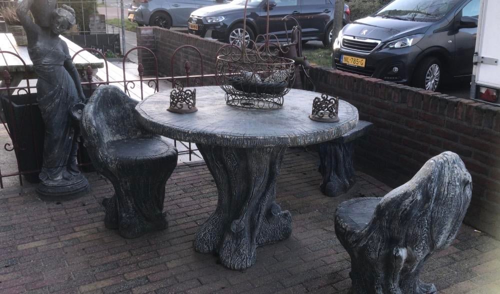 Tuinset met plantenbak van luxe steensoort, Ophalen, Overige materialen, Gebruikt, 3 zitplaatsen
