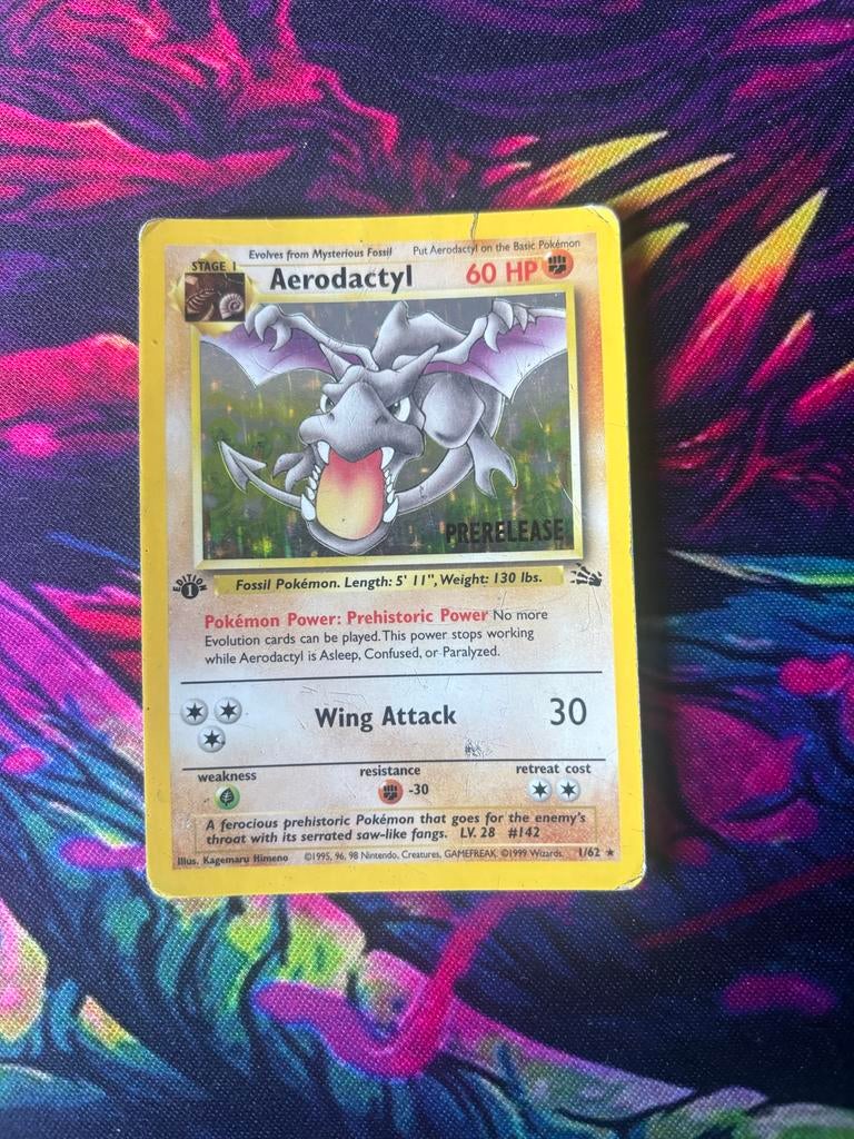 Aerodactyl Pre-release Pokémon Kaart (Fossil Set), Hobby en Vrije tijd, Verzamelkaartspellen | Pokémon, Verzenden, Gebruikt, Losse kaart
