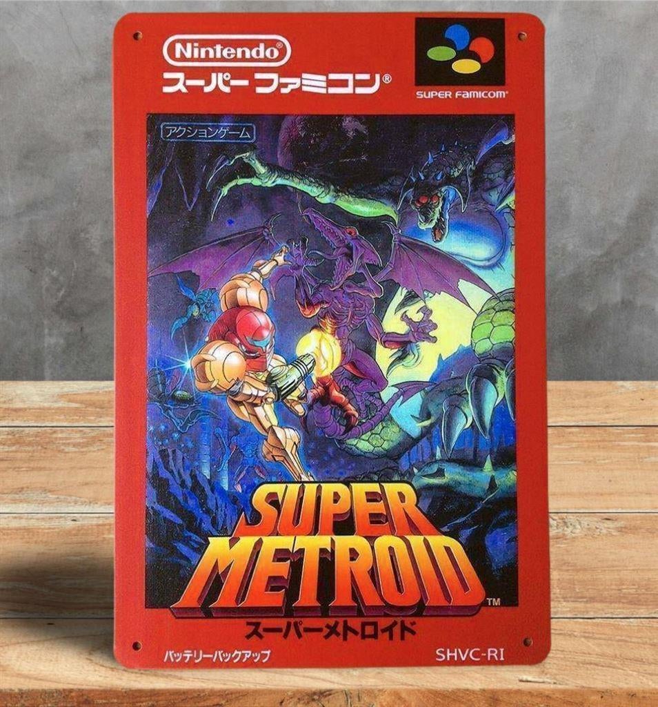 Metalen Wandbord Poster SUPER METROID Famicom snes, Avontuur en Actie, 1 speler, Nieuw, Ophalen of Verzenden