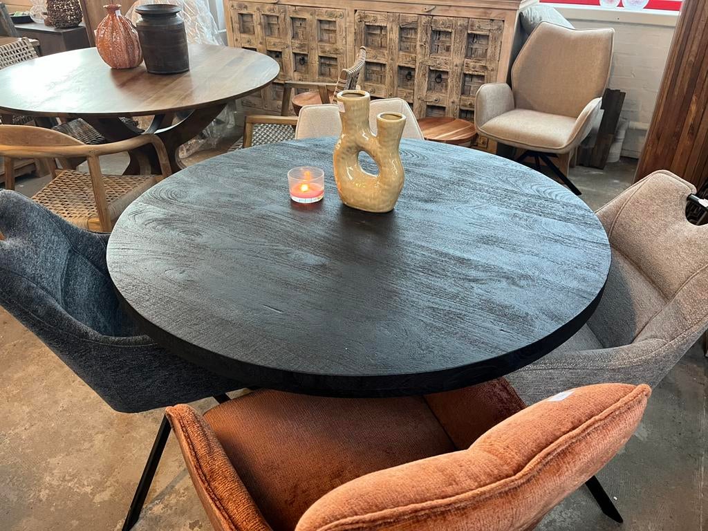 Magazijn leegverkoop nieuwe ronde eettafel zwart mangohout, Overige houtsoorten, Rond, Nieuw, Ophalen of Verzenden