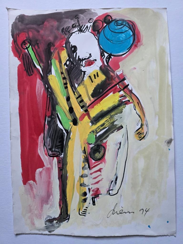 Gemengde Techniek van Peter Diem 50x35 cm., Antiek en Kunst, Ophalen of Verzenden