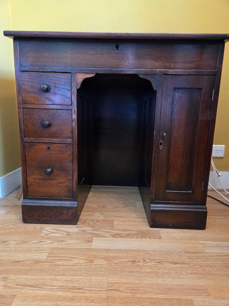 Antiek secretaire leer ingelegd, Huis en Inrichting, Kasten | Secretaires, Ophalen, Gebruikt