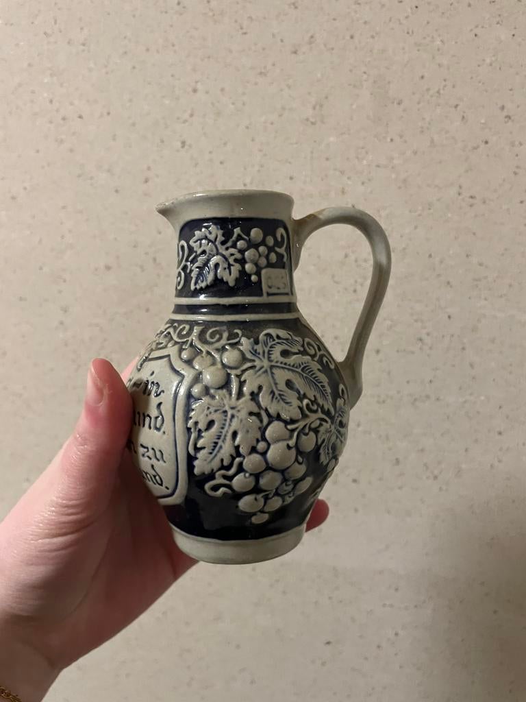 Antiek vaasje blauw met grijs Duitsland, Ophalen of Verzenden