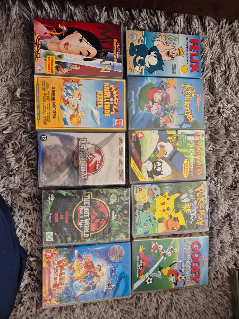 10 videobanden: Disney, Pokémon, Jurassic Park ( 6 ), Cd's en Dvd's, VHS | Kinderen en Jeugd, Ophalen, Gebruikt, Tekenfilm, Alle leeftijden