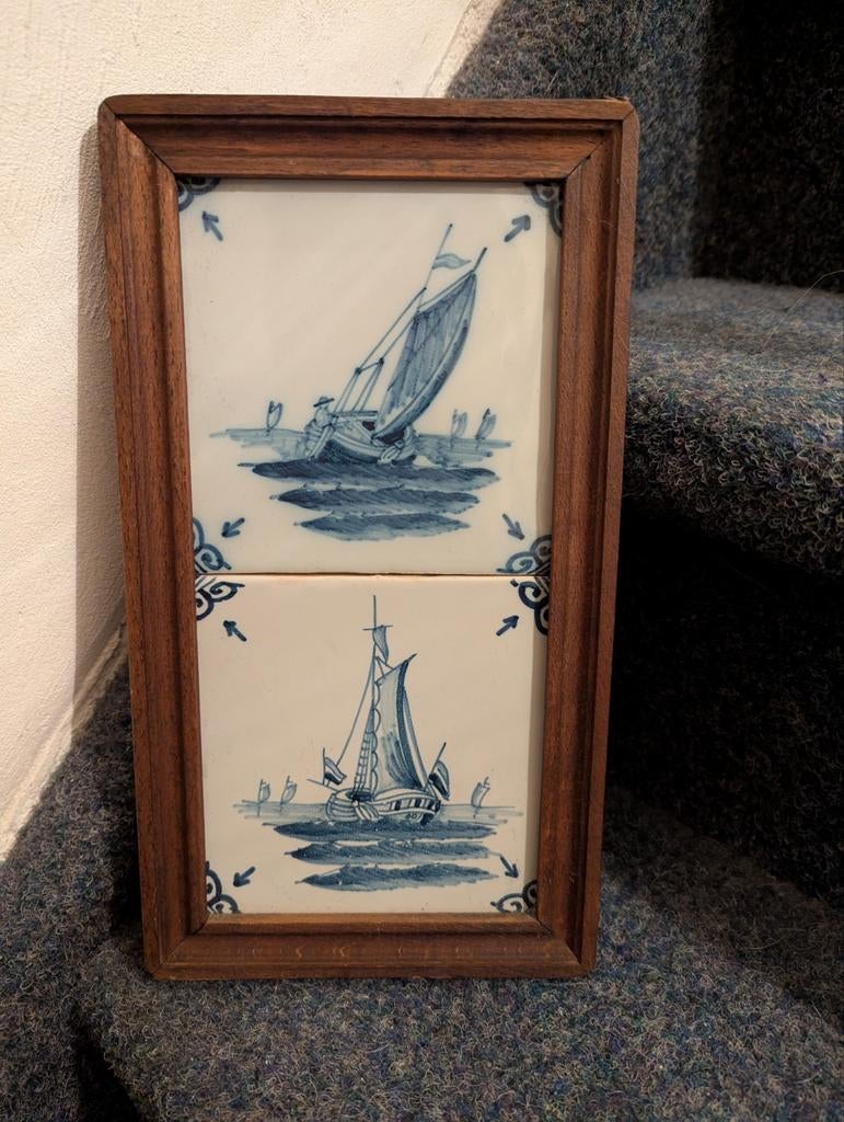 Tichelaar Makkum tegels,zeilschepen in lijst, Antiek en Kunst, Antiek | Wandborden en Tegels, Ophalen of Verzenden