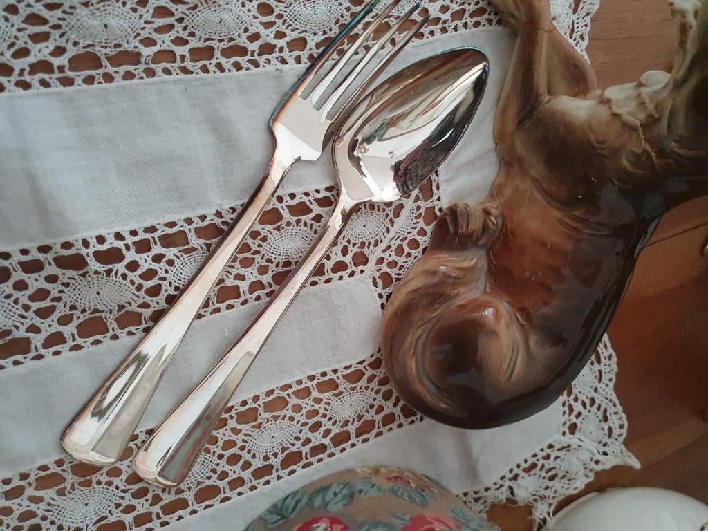 Prachtig zwaar verzilverd bestek SOLA 100 Haags Lofje, Antiek en Kunst, Antiek | Bestek, Ophalen of Verzenden