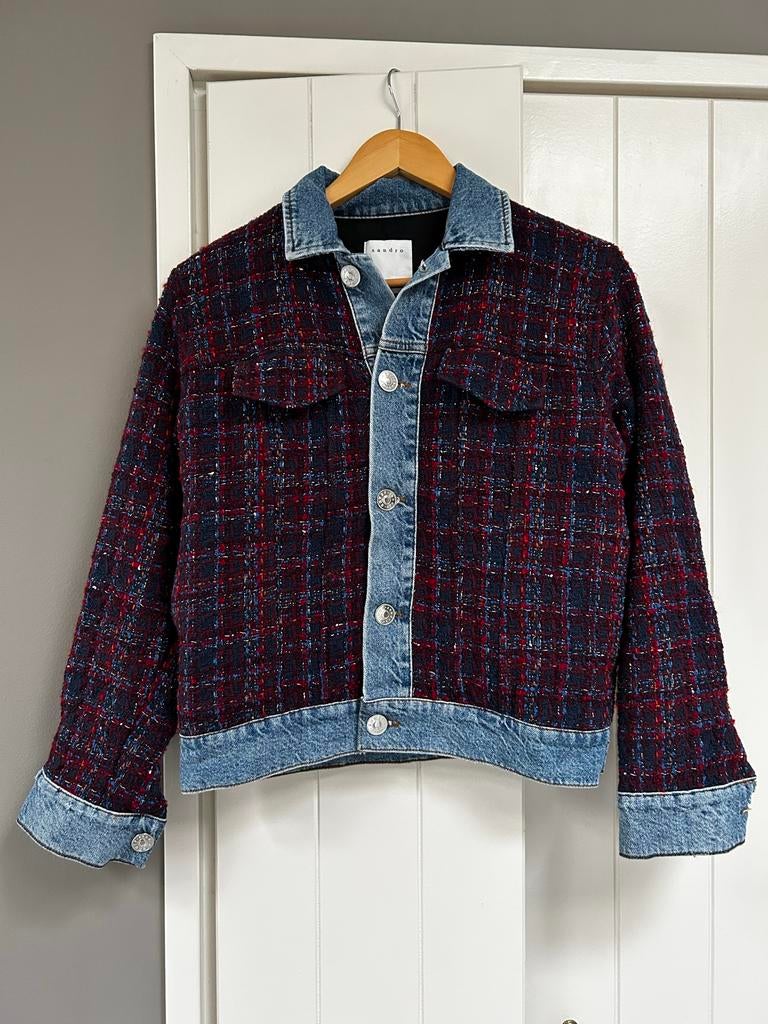 Sandro Tweed Denim Jasje - Maat 34, Ophalen of Verzenden, Zo goed als nieuw, Maat 38/40 (M), Overige kleuren