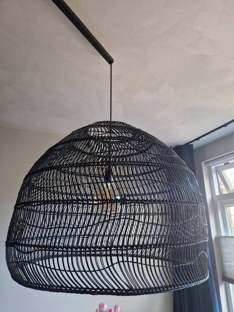 HKliving Rotan Hanglamp Zwart - Grote Koepel, Huis en Inrichting, Lampen | Hanglampen, Ophalen, Overige materialen, 50 tot 75 cm