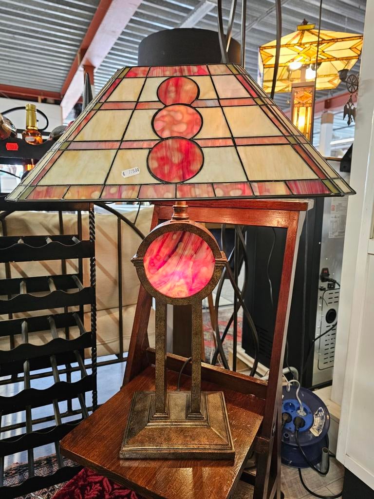 Tiffanylamp met rood en geel glas, Ophalen of Verzenden