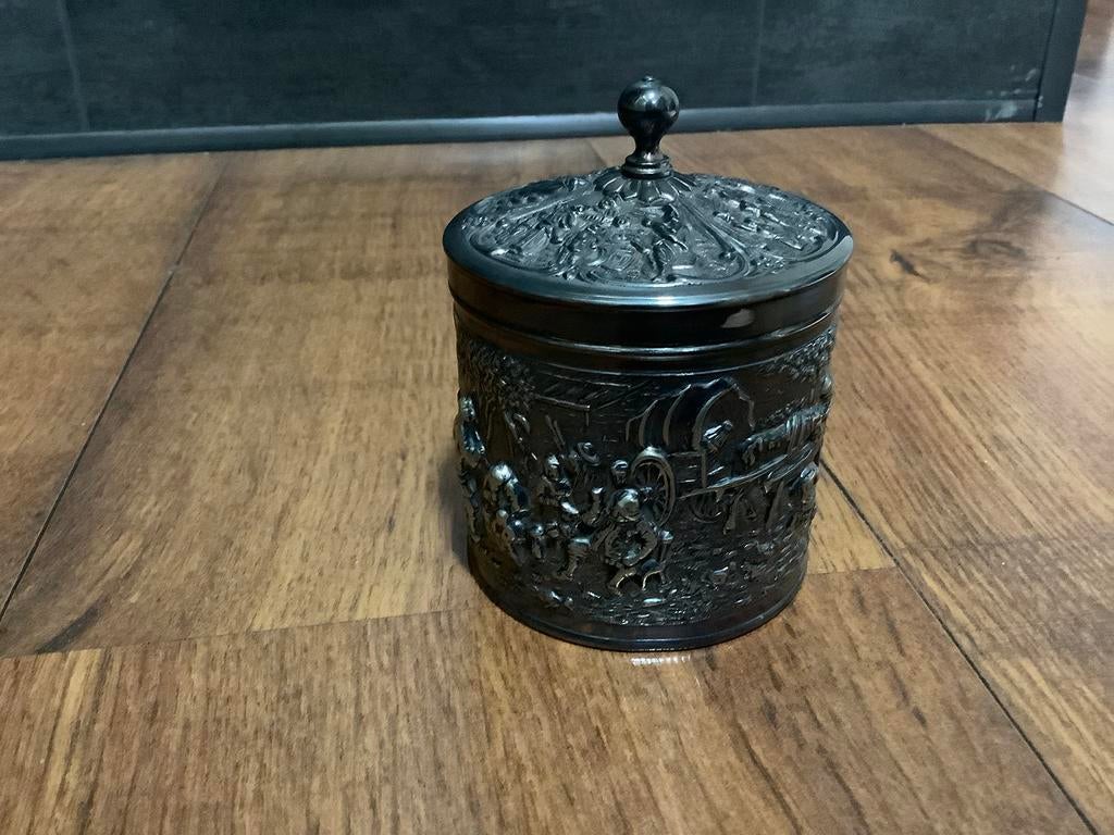 vintage verzilverde theebus van D.E, Ophalen of Verzenden