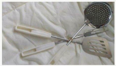 Keukengerei Spatel schuimspaan en vleesvork 3-delige set, Ophalen of Verzenden, Gebruikt