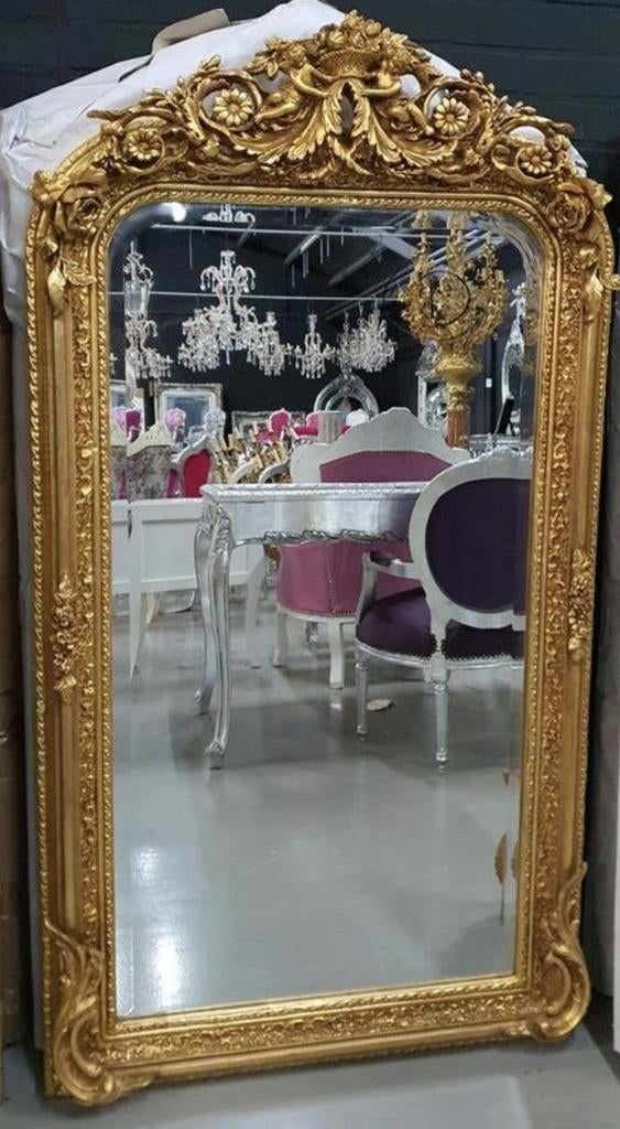 Barok Spiegel met Gouden engelen en bloemen., Minder dan 50 cm, Ophalen of Verzenden, Minder dan 100 cm, Rechthoekig